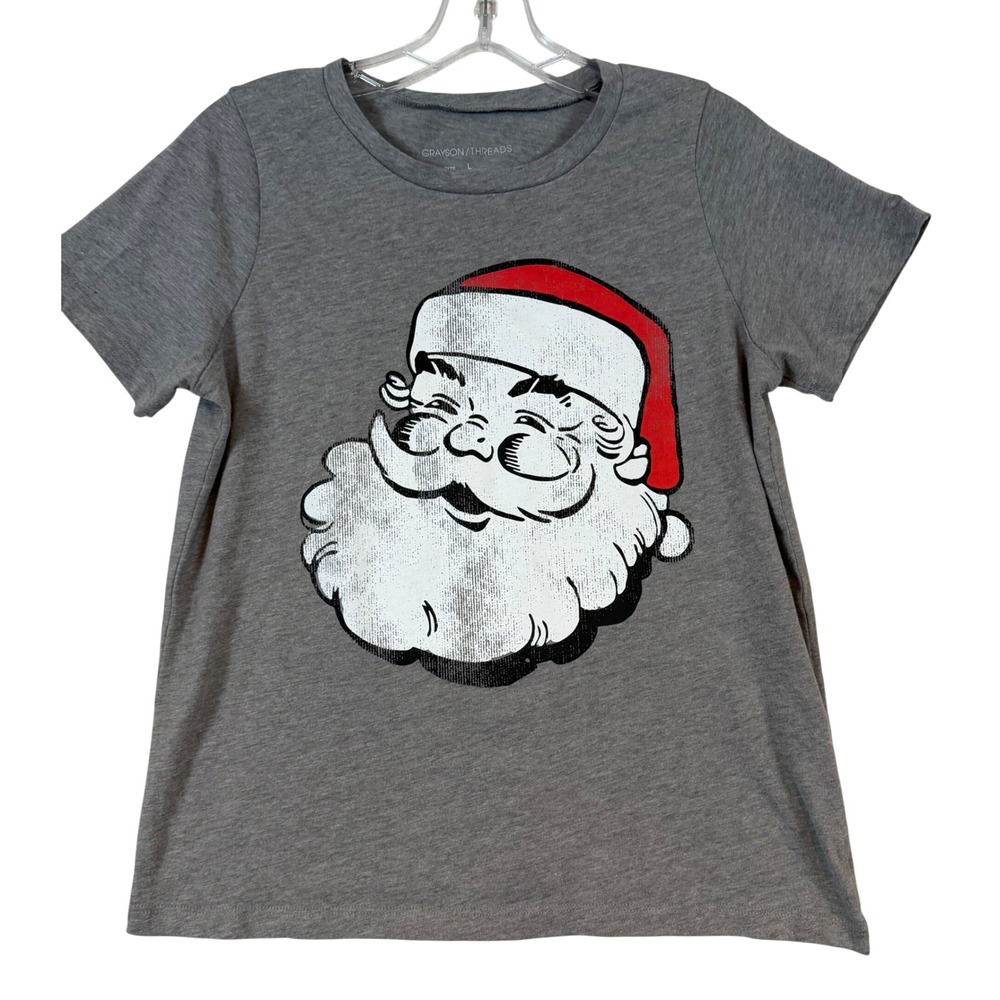 Grayson Threads Kids •Large• Gray Santa Claus Christmas Graphic Tee Short Sleeve